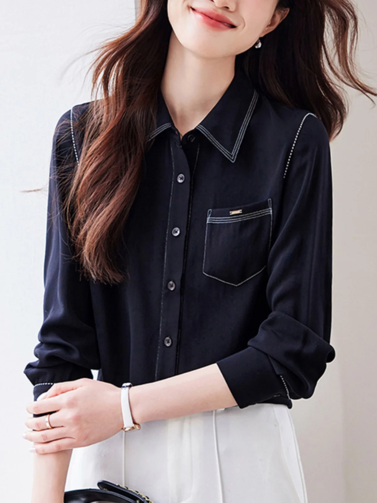 

Новинка! Женский премиум-топ из кружева с длинным рукавом, свободного кроя, на одной пуговице, в стиле Гонконг, весна 2025