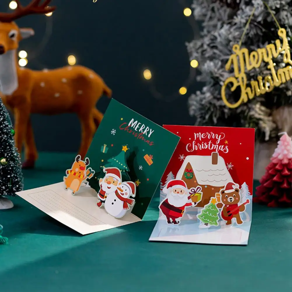 Cartões bonitos do Natal dos desenhos animados, Santa Claus, boneco de neve, alces, convites do partido, presentes 3D, cartões do ano novo, 1 grupo