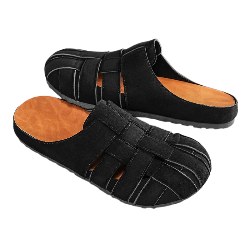 Men's Retro Woven Closed-Toe Slip-On Shoes, Hollow-Out Breathable Comfortable Versatile Casual Mules