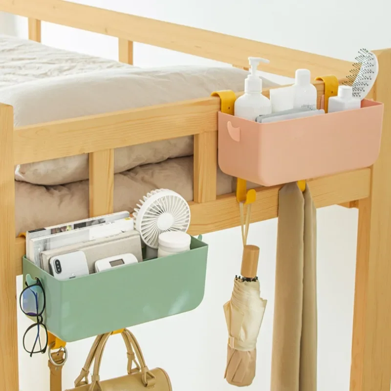 Asılı başucu organizatör depolama yatak rafı 2 kanca ile saklama kutusu yurt odaları için yatak rayı gözlük cep telefonları tuşları