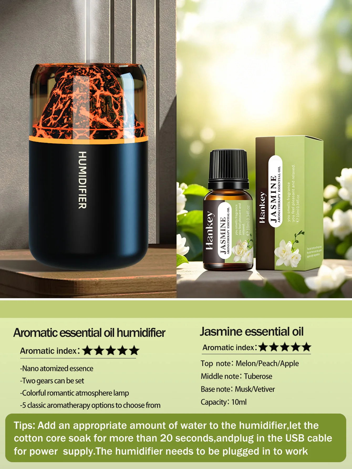 Der USB-Aromatherapie-Diffusor mit simulierten vulkanischen Farblampen ist für den Einsatz in Autos, Häusern, Schlafzimmern und als Geschenk geeignet.