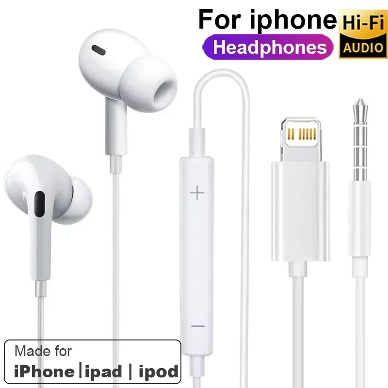 Apple iPhone 14 Pro Max Lightning 헤드폰 용 기존 이어폰 13 12 11 Mini X XS XR SE 6 7 8 Plus 유선 이어폰 통화 이어 버드