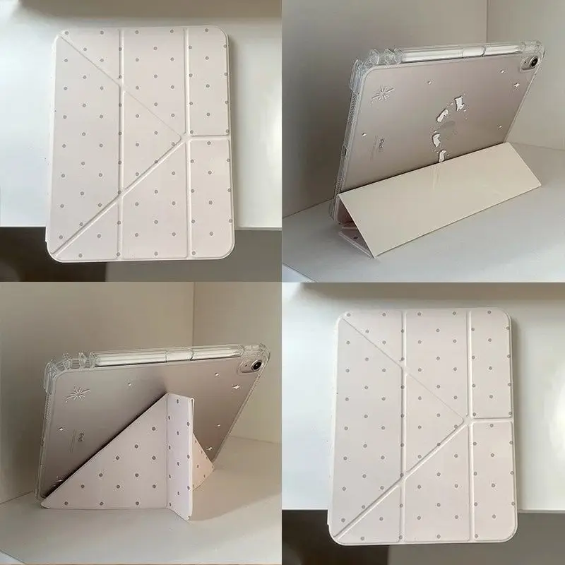 Korean Polka Dots New Tablet Case For iPad Pro 11 12.9in 13 15 M3 M4 M5 9.7 10.2 5/6th 7/8/9 10 11th MINI Air 5 6 7 Trifold Case
