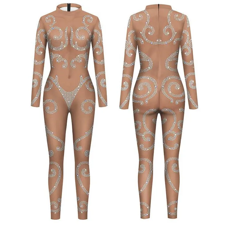 Damen Glänzender Pailletten-Muster Bedruckter Zentai-Bodysuit Traditioneller Lustiger Jumpsuit Halloween Karneval Party Aufführungskostüme – Detail 2