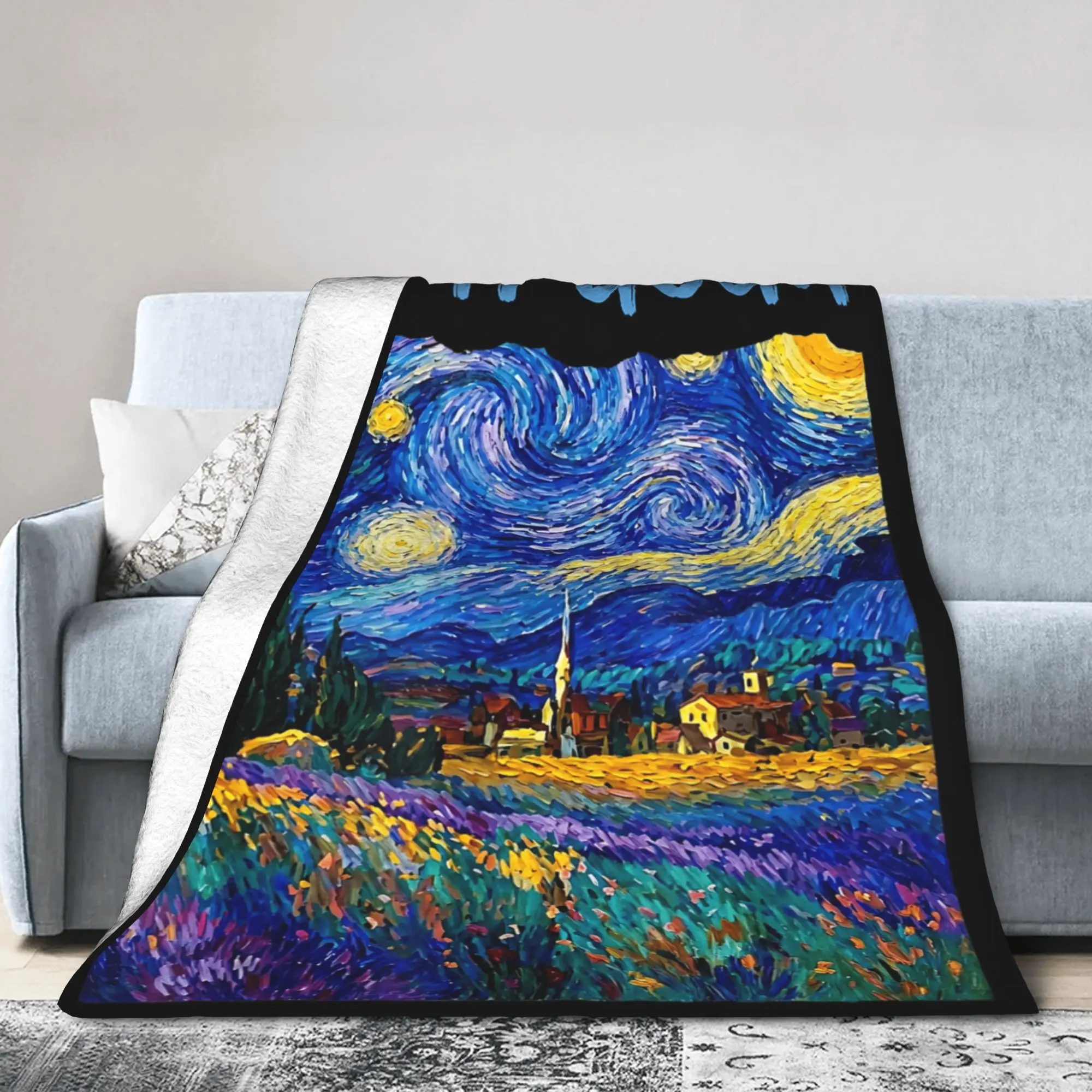 Let it Gogh Funny Vincent Van Gogh Starry Night Blankets Velvet Spring Autumn Painting Multifunction Lightweight Throw Blankets