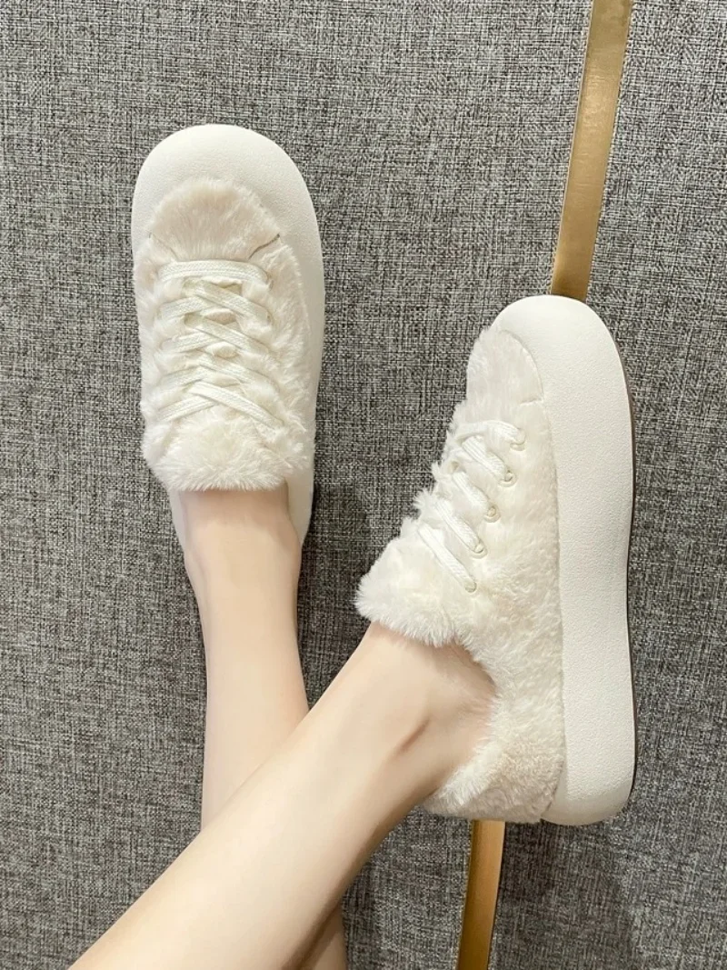 Peluche bianco Sapato Feminino moda scarpe da donna stringate inverno nuove donne per il tempo libero appartamenti INS vendita calda accogliente