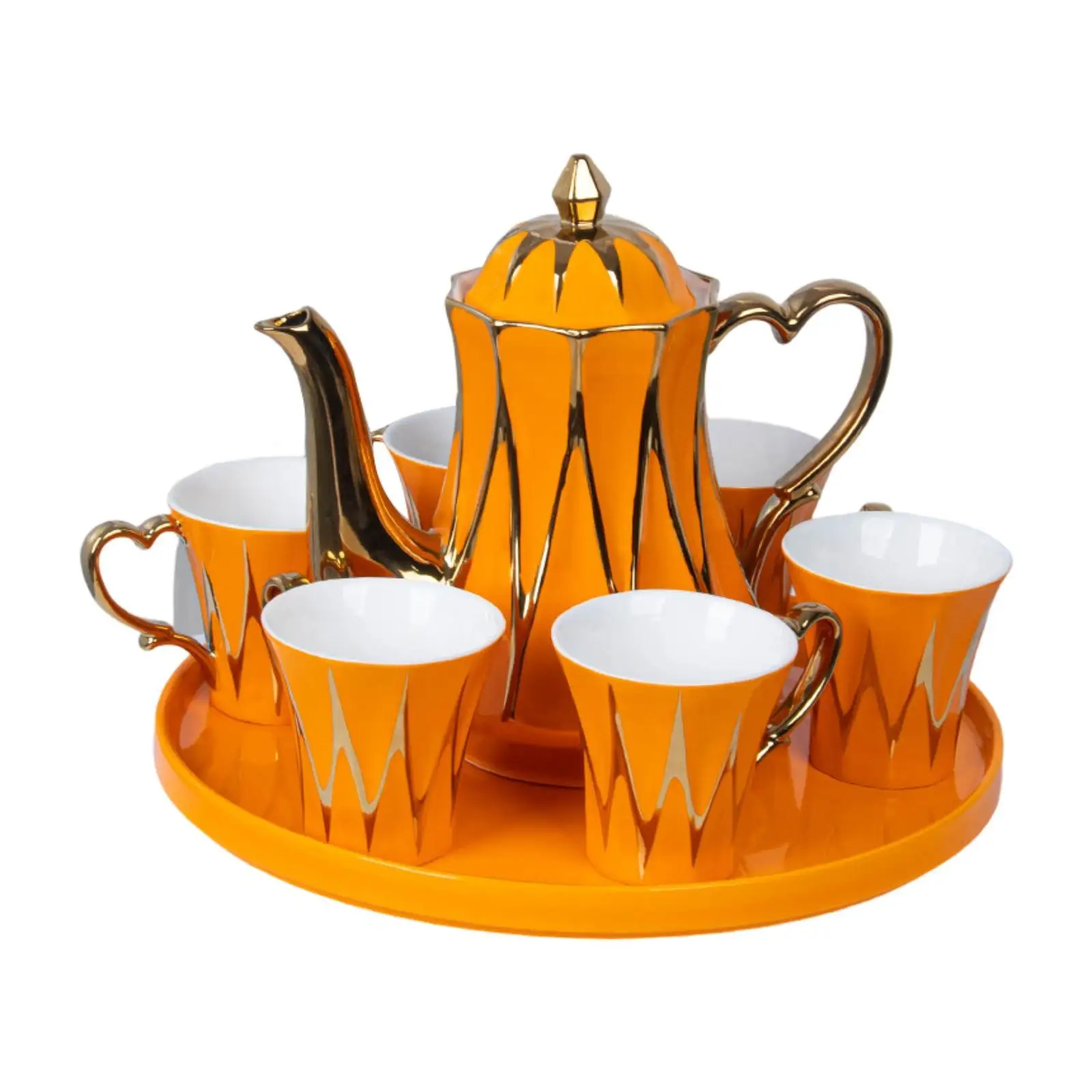 

Porcelain Tea Set Coffee Cups for Drinking Latte Tea Water Orange Modern