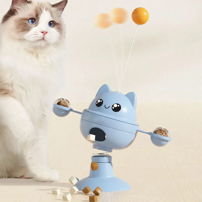 Cat Toy Interactive Turntable Puzzle Food Dispenser Teaser Wand Freeze-Dried Ball for Kitten Puppy Self-Play Relieve Boredom