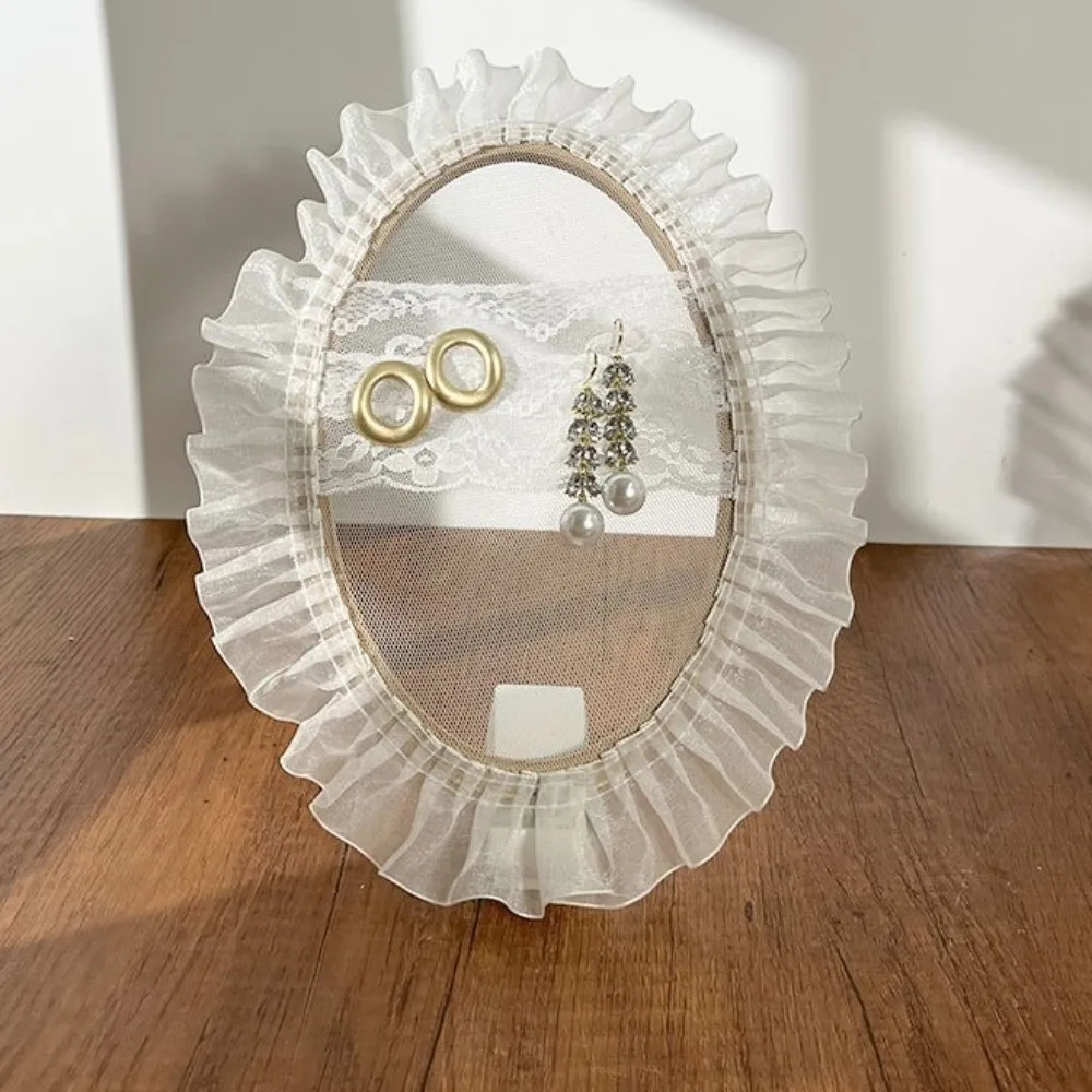 

Wooden Frame Embroidery Lace Earrings Stand Flower Macrame Ear Studs Holder Plaster Base Pearl Jewelry Display Rack