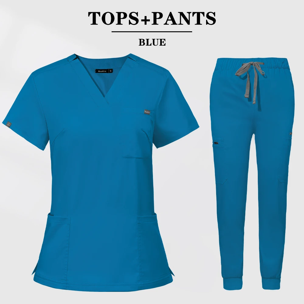 V Neck Scrubs Medical Uniforms Women Workwear Sets Dental Clinic Beauty Salon Pet Lab Surgical Clothes Suits Nurses Accessories