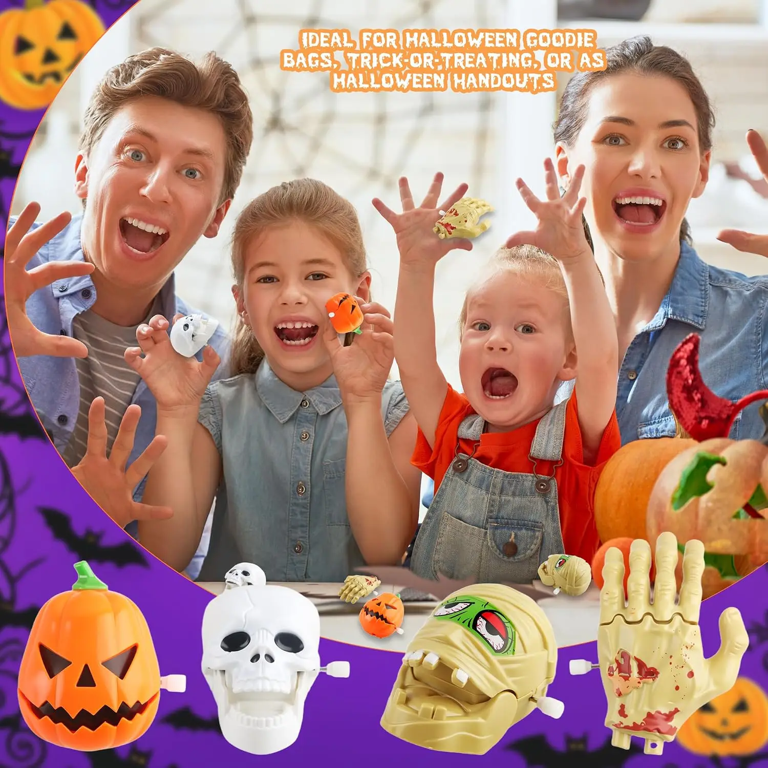 Set di 12 Giocattoli a Forma di Mulino per Halloween, Teschio, Mano di Zombie e Testa di Mummia, Decorazioni per Feste e Riempitivi per Sacchetti Regalo di Halloween