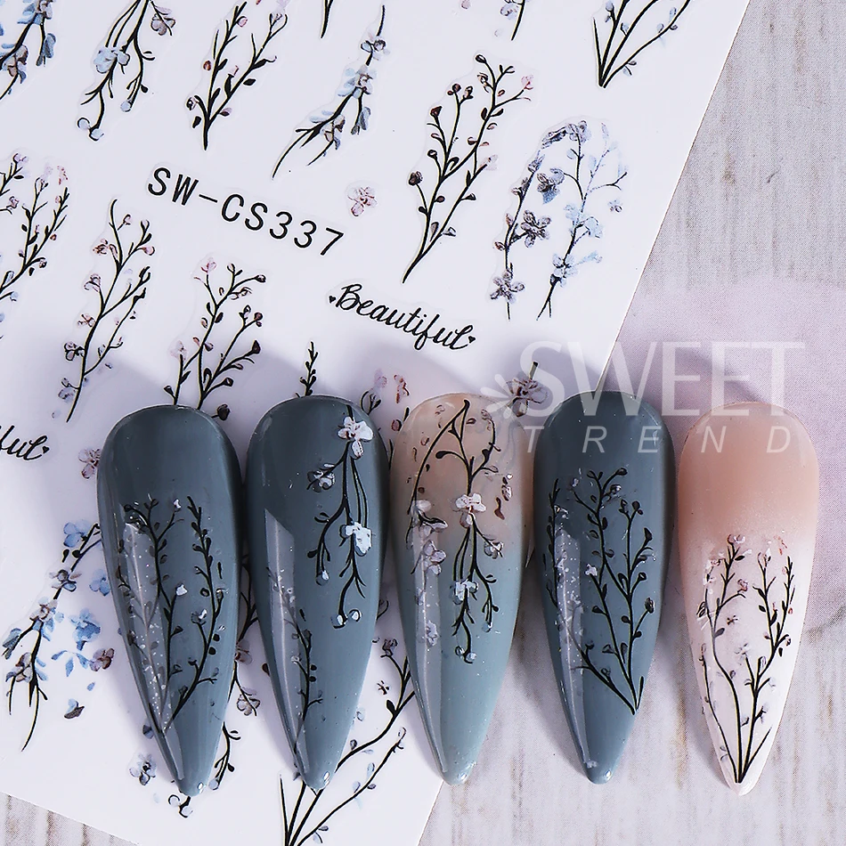 2 قطع زهرة أنيقة مسمار الفن ملصقات الرجعية بتلات ورقة الكرمة تصميم لاصق مسمار الشارات المتزلجون DIY الربيع مانيكير الديكور #4