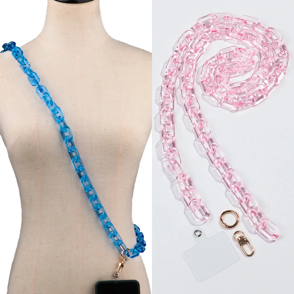 New 120cm Transparent Acrylic Long Bevel Mobile Phone Lanyard Chain Cellphone Strap Necklace Accessories Women Jewelry Gifts
