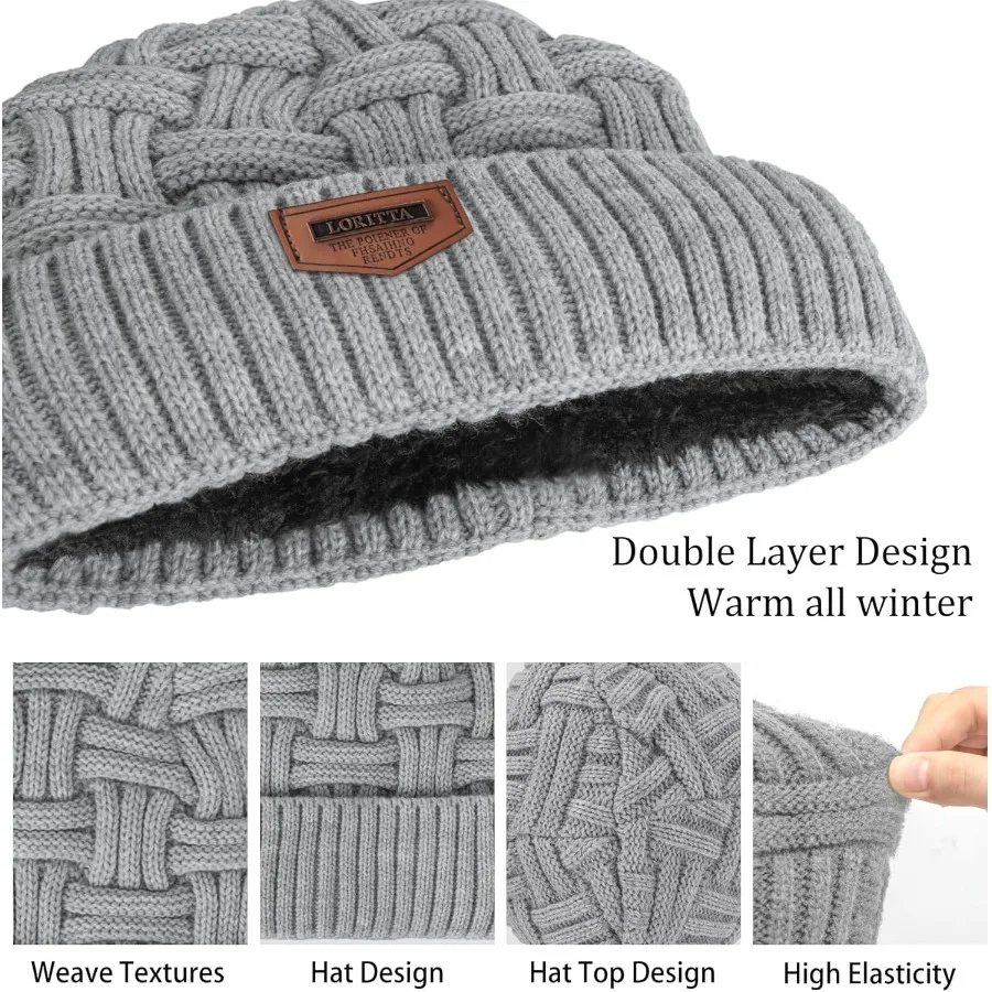 Loritta Wintermütze, warm gestrickt, dick, Baggy, Slouchy Beanie, Totenkopfmütze für Herren