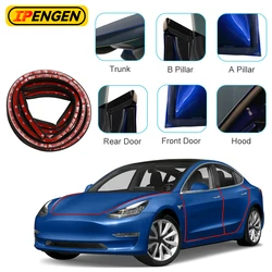 IPENGEN For Tesla Model 3 Y 8PCS Car Door Seal Strip Kit Soundproof EPDM Rubber Weatherstrip Trunk Hood A B Pillar Sealing Set