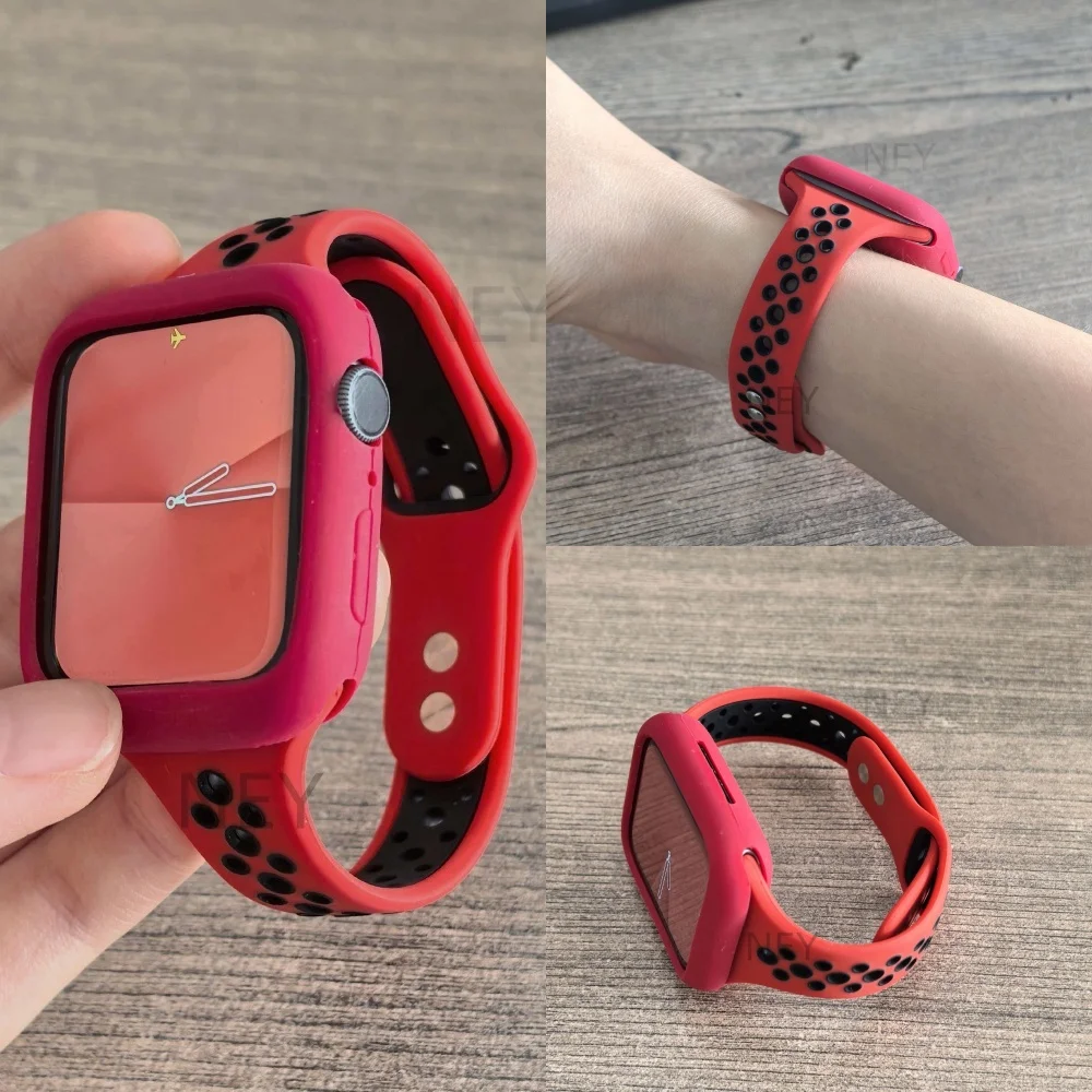 Breathable Two Tone Silicone Combo Set Tapered Double Pin Strap+Protective Case For iWatch Series11 Ultra 3 41/45/49mm