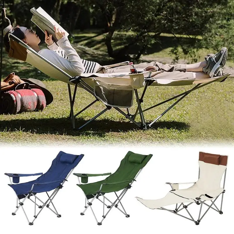 Reclining Patio Chair Portable Camping Loungers Chair Adjustable Lounge Chairs With Footrest Headrest Cup Holder Leisure Chair