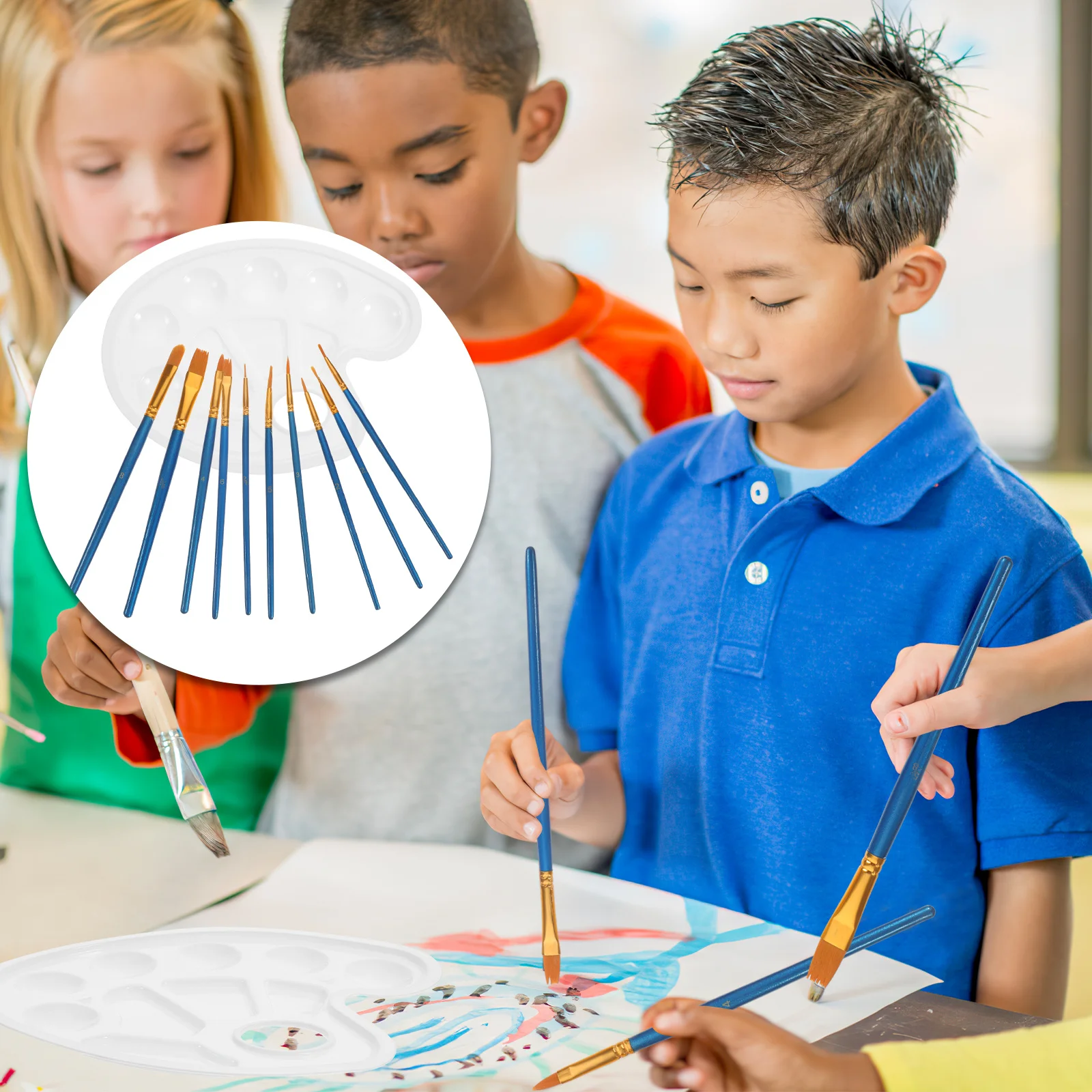 

1Set Painting Brush Set with Mixing Plate Portable Drawing Brush Kit Suitable for Watercolor Oil Acrylic Painting