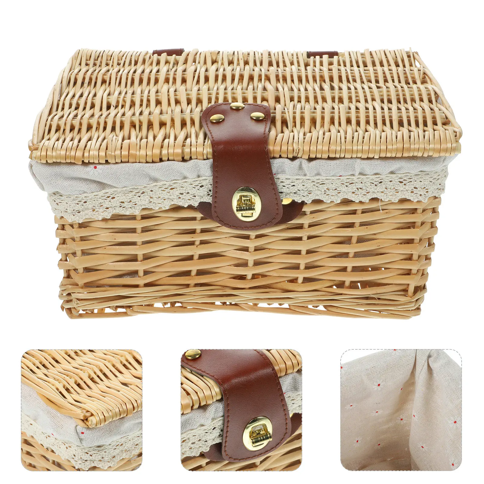 

Wicker Storage Basket with Lid Books Storage Organizer Magazines Box Sundries Holder Desktop Organizer for Home