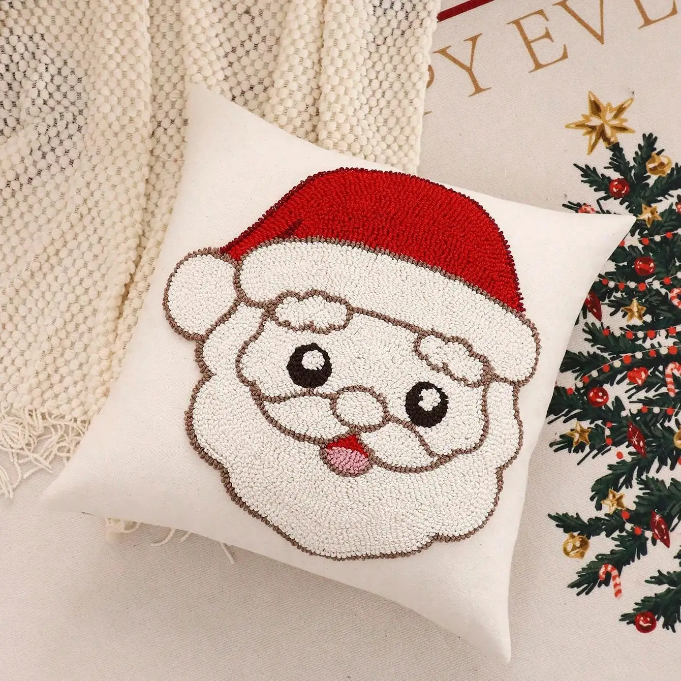 Christmas Tree Christmas Snowman Circle Velvet Embroidered Flower Pillowcase Embroidered Three-dimensional Sofa Cushion