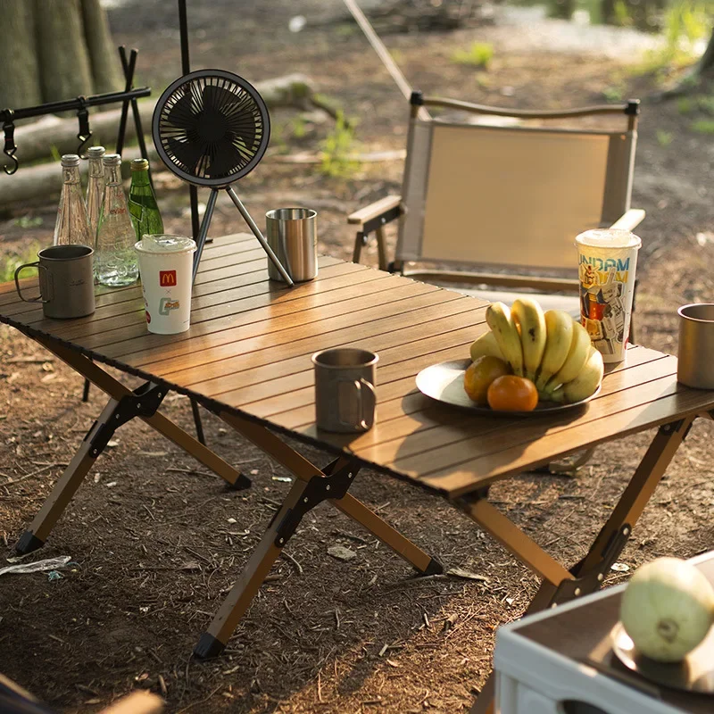 

Outdoor egg roll blackened camping folding portable picnic camping equipment carbon steel wood grain table