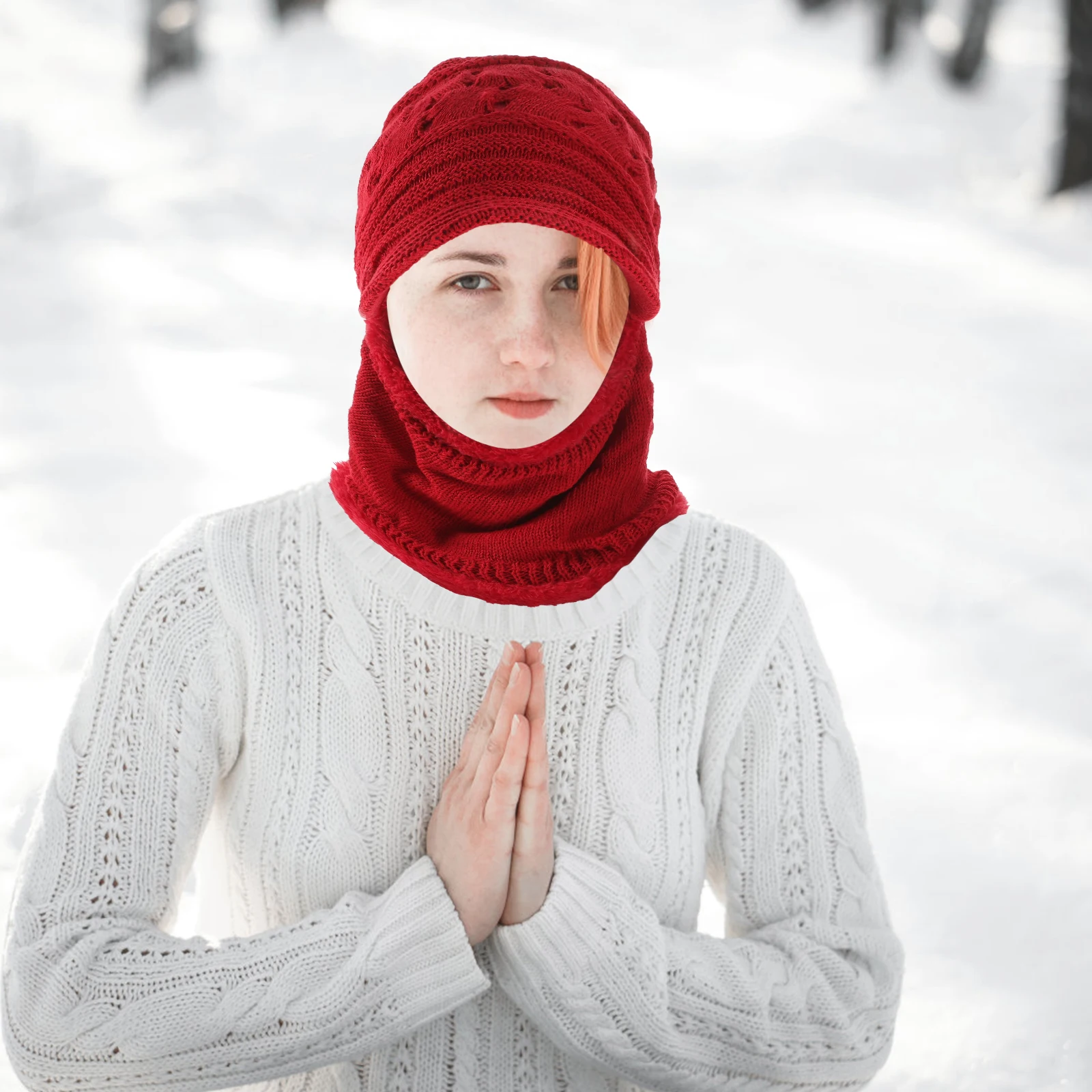 

Warm Hood One-piece Hat Scarf Mask for Women Winter Thermal Knitted Warm Headwear Outdoor Sports Cold Weather Protection