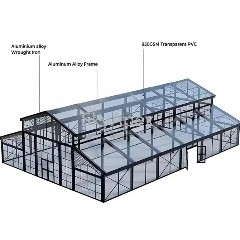 Transparent Marquee Wedding Party Tent Black Aluminum Frame Clear PVC Cover