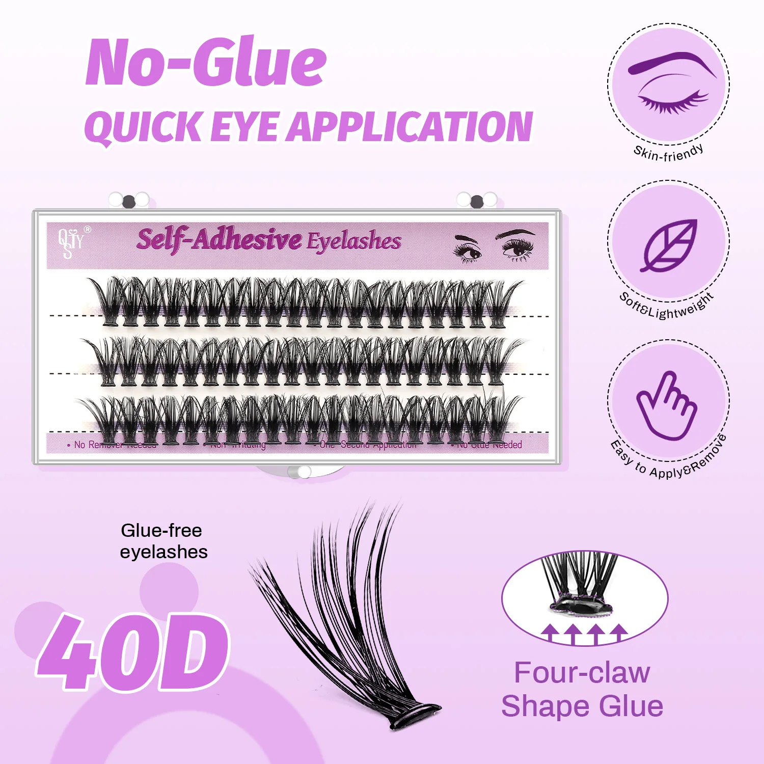 

QSTY Self Adhesive Eyelashes Extension Kit 60 PCS Self Adhesive Lashes 20D+40D No Glue Eyelashes 9-16 Mix C Curl Press On Eyela