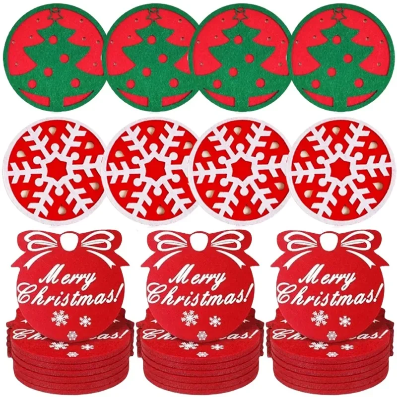 1/3Pcs Christmas Circular Coaster Shape of Snowflake Christmas Tree Felt Cup Mat X-mas Party Decoration Table Accessories Pad