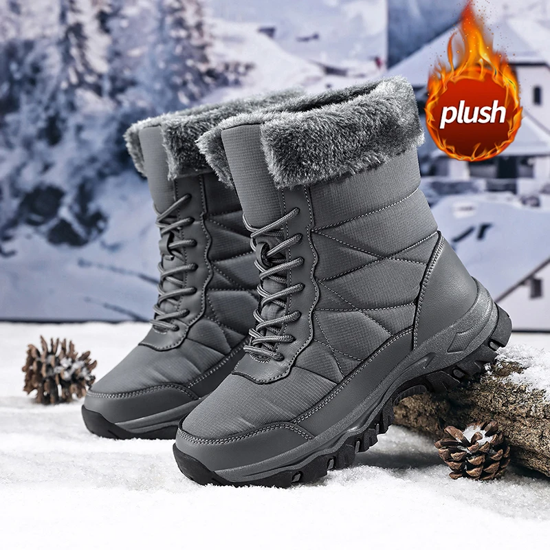 

Snow Boots Platform Winter Shoes For Young Girls Plush Waterproof Non-slip Boot Fashion Woman Warm Fur Leather Motorcycle Boots
