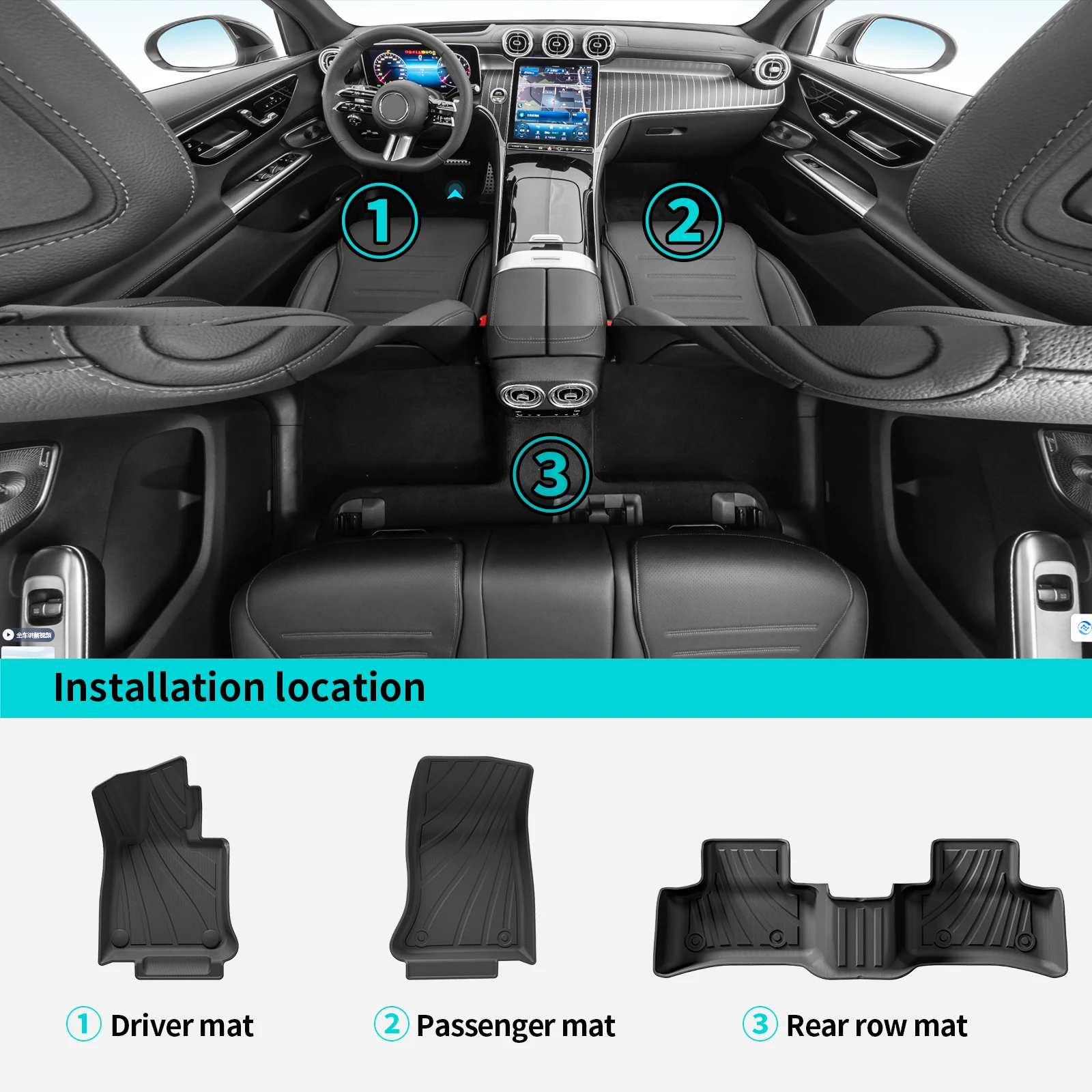 Smabee for Benz GLC SUV 2023-2026 EU Version (Not for Coupe&PHEV (350e)) 5seat TPE 3D Car Floor Mats Cargo Liner Trunk Pad Black