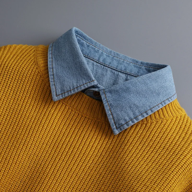 Simple Fashionable Versatile Casual Korean Denim Fake Collar For Spring Autumn And Winter Paired With Decorative Woolen