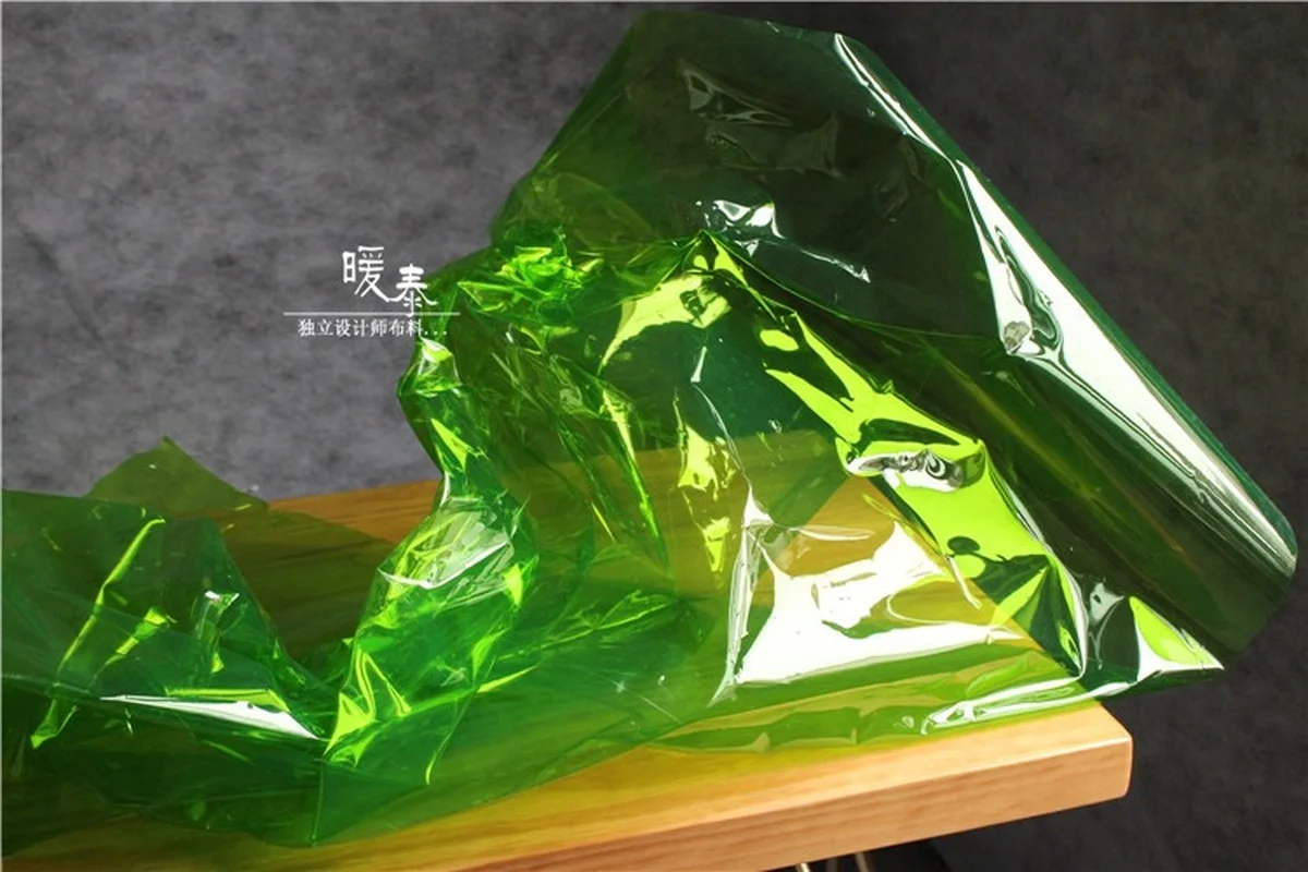 0.17mm TPU Fabric Transparent Green PVC Liquid Film Waterproof DIY Raincoat Crystal Bags Decor Plastic Clothes Designer Fabric