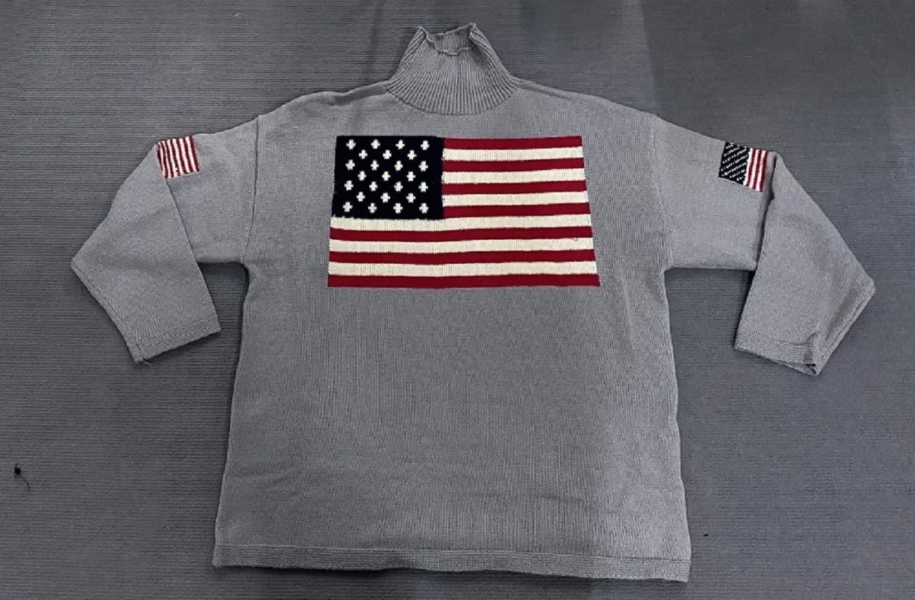 Autumn and winter women\'s loose sweater casual national flag jacquard round neck long sleeved pullover sweater knitted pullover