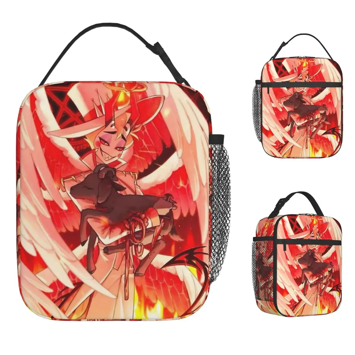 Hazbined Hotels Lucifer Comic Insulated Lunch Bag Thermal Bag Reusable Lunch Container Portable Tote Lunch Box Food Bag School