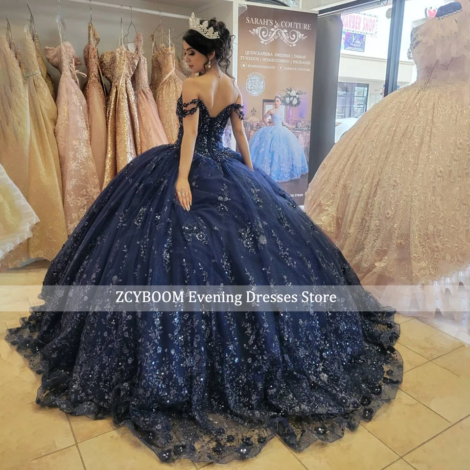 Personalizado 2024 lujo azul marino princesa vestido De baile vestido para quinceañeras apliques cuentas fiesta De cumpleaños dulce 15 Vestidos De 15 Años