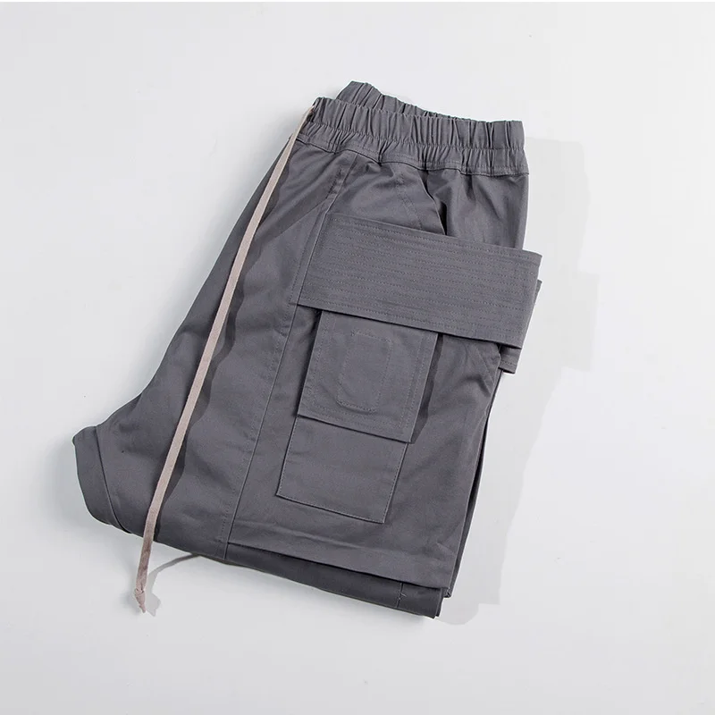 Double Classic Loop Men's Biker Work Pants 2022 New Gray Cotton Twill Long Pants Drawstring Elastic Waist Trousers 2D1157