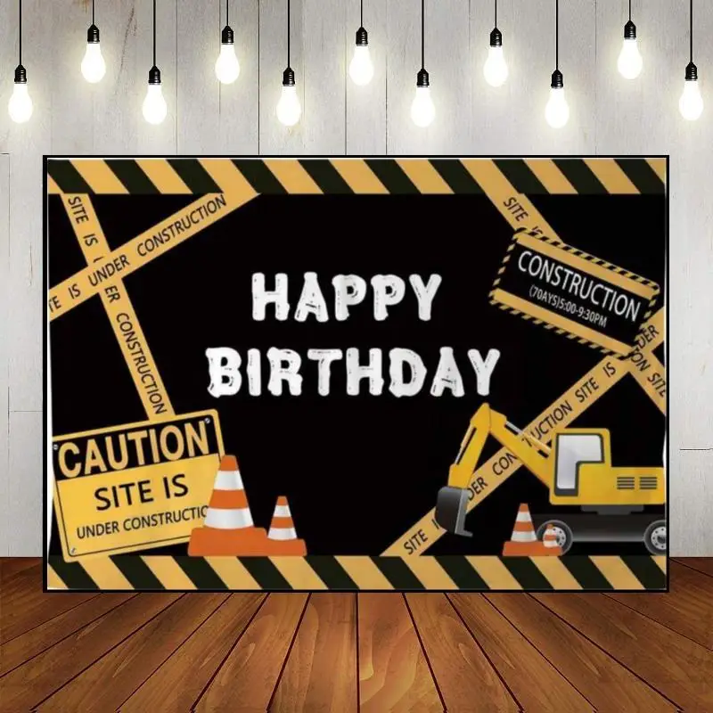 Construction Machinery Forklift Background Birthday Decoration Concrete Mixer Custom Backdrop Banner Baby Shower Loader Photo