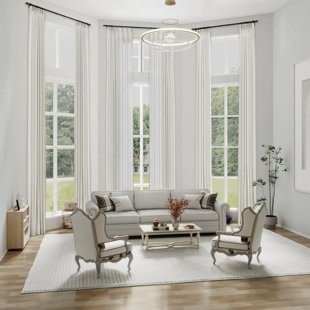 

Extra Long Semi-Sheer Linen Curtains, 50 x 216, Beige White, 1 Panel