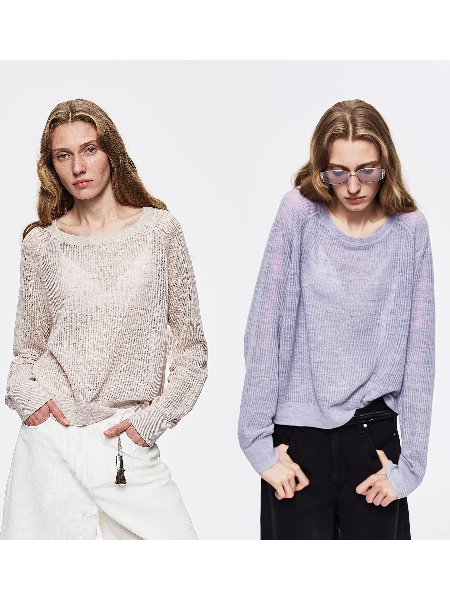 

UZZO Millefili Flower Pattern Linen Knitted Long Sleeve Loose Fit round Neck Top Casual Style Women's Sweat Absorbent Spring ...