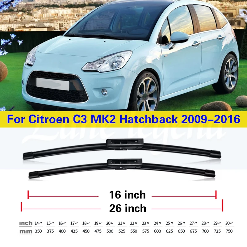 Wiper Front & Rear Wiper Blades Set For Citroen C3 MK2 Hatchback 2009-2016 2010 2011 Windshield Windscreen Window 26\