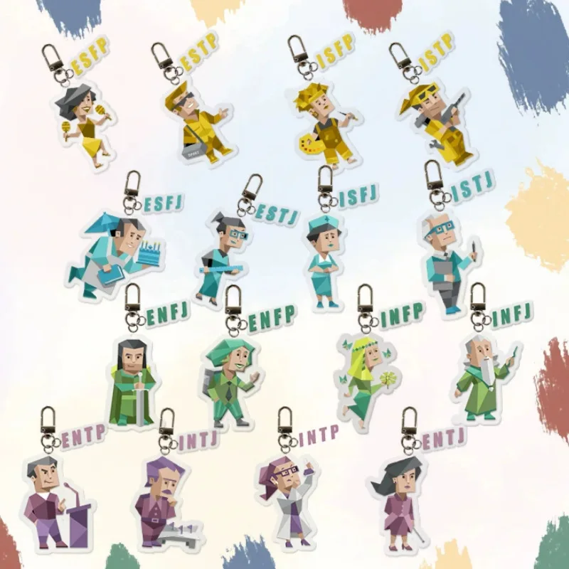 MBTI شخصية كرتونية سلسلة مفاتيح مصنوعة من الأكريليك 16 نوع من ESFP قلادة ESTP ENTJ الديكور الإبداعية الكرتون اكسسوارات ISFP ISTP INTP #6