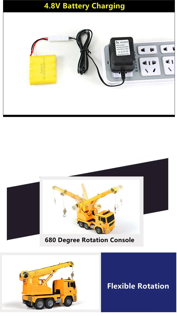 All Round Driving Demo RC Crane Truck 680 Degree Rotation Console Stretch Boom Hook Up&Down Simulation Light RC TrucK Car Toy