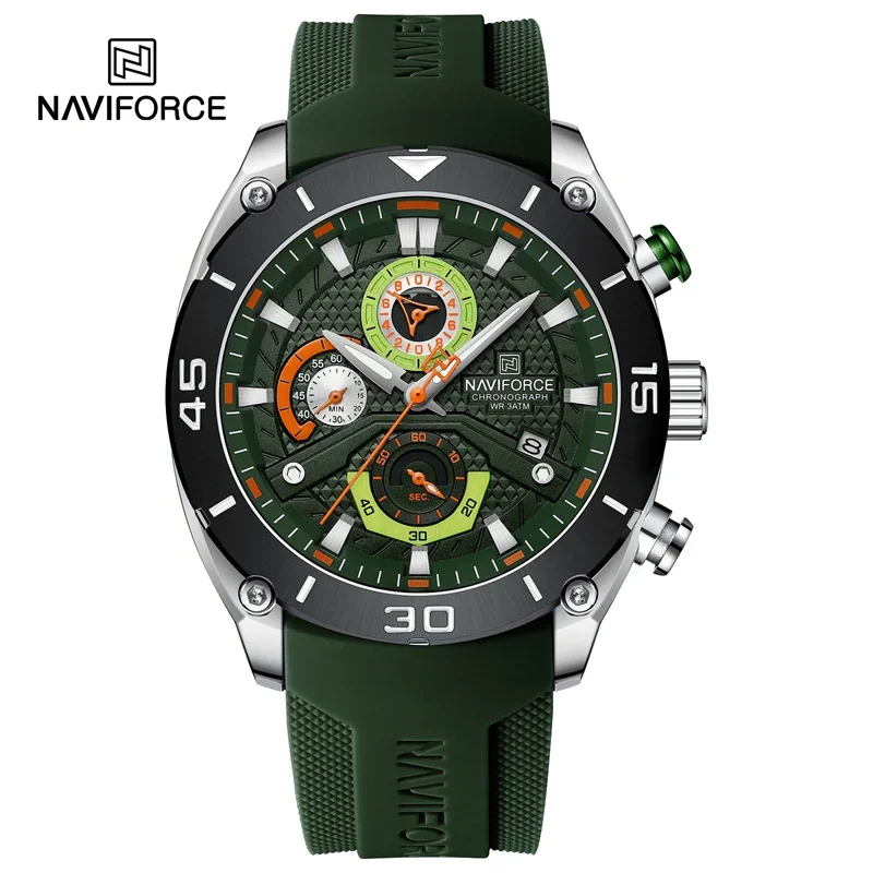 

NAVIFORCE NF8038 Спортивные часы для мужчин Водонепроницаемые кварцевые часы с хронографом в стиле милитари со светящимся Reloj Hombre