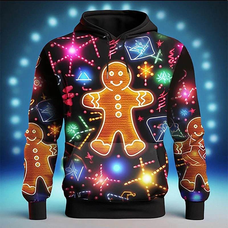 Christmas gingerbread man Men's Hoodie 3D Print Sweatshirts For Men Harajuku Hooded Y2k Pullover Casual Men's Clothing Top