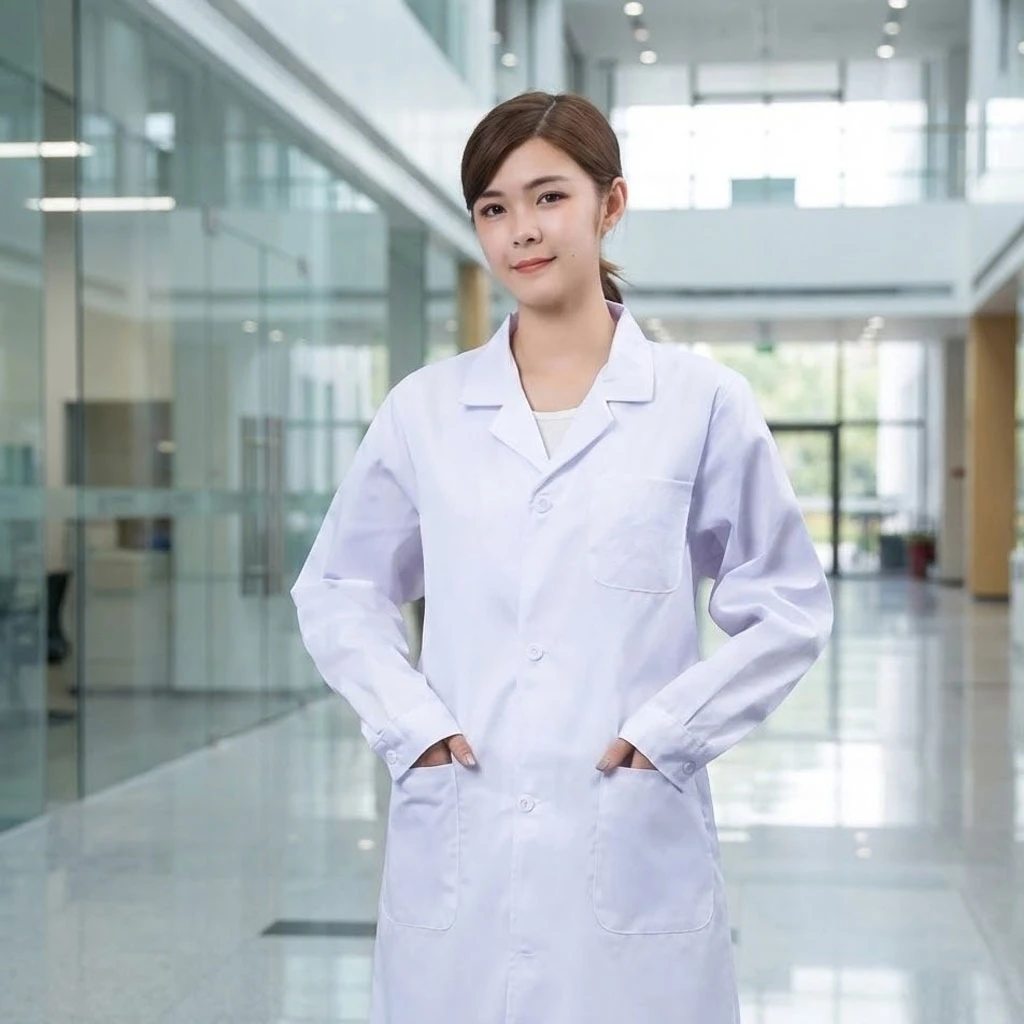 معطف المختبر لطلاب الجامعات |   زي طبيب للجنسين بأكمام طويلة/قصيرة للعلوم الطبية الكيمياء