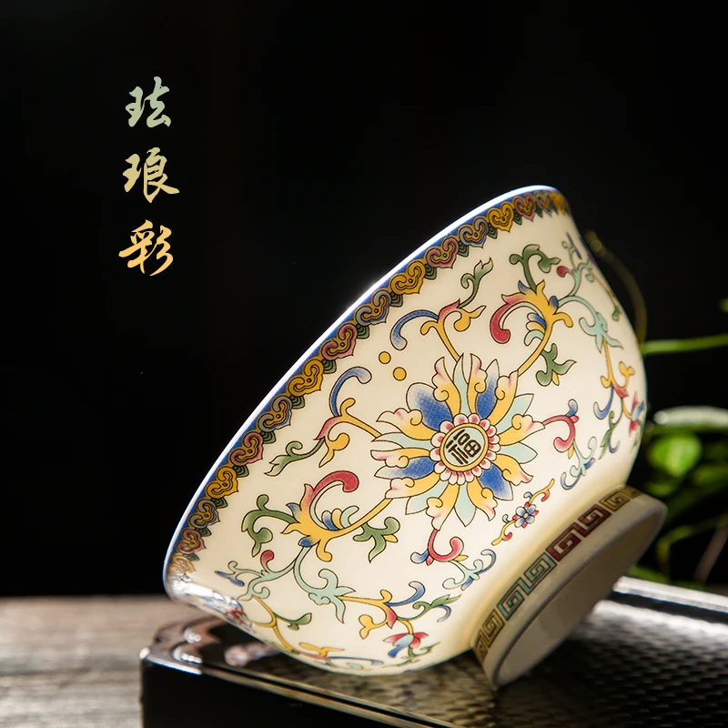 

Enamel Color Bone China High Foot Anti-Scald Rice Bowl Household Chinese Court Bowl Jingdezhen Ceramic Tableware