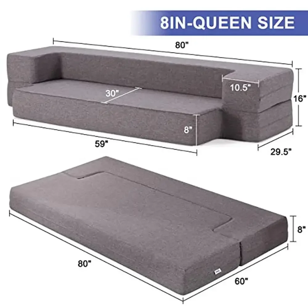 Fold Out Floor Sofa Bed with 2 Pillows & Washable Cover Sleeper Couch Mattress Living Room Guest High-Quality Material & Extra