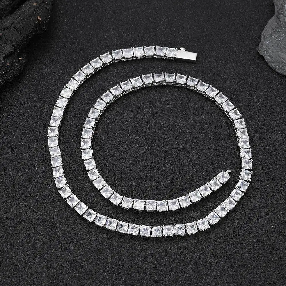 

Gold Cuban Link Chain Hip Hop Jewelry 5.5mm Spring Buckle Square Zircon Tennis Men Jewelry