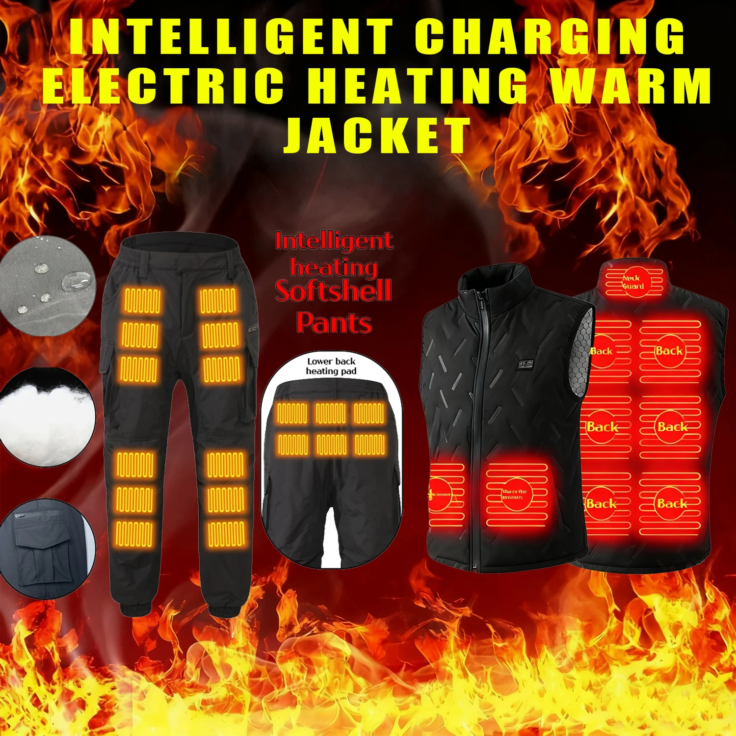 

Dual control 9-zone heating vest, 18 zone knee heating pants, casual vest pants, warm only for men and women without power bank